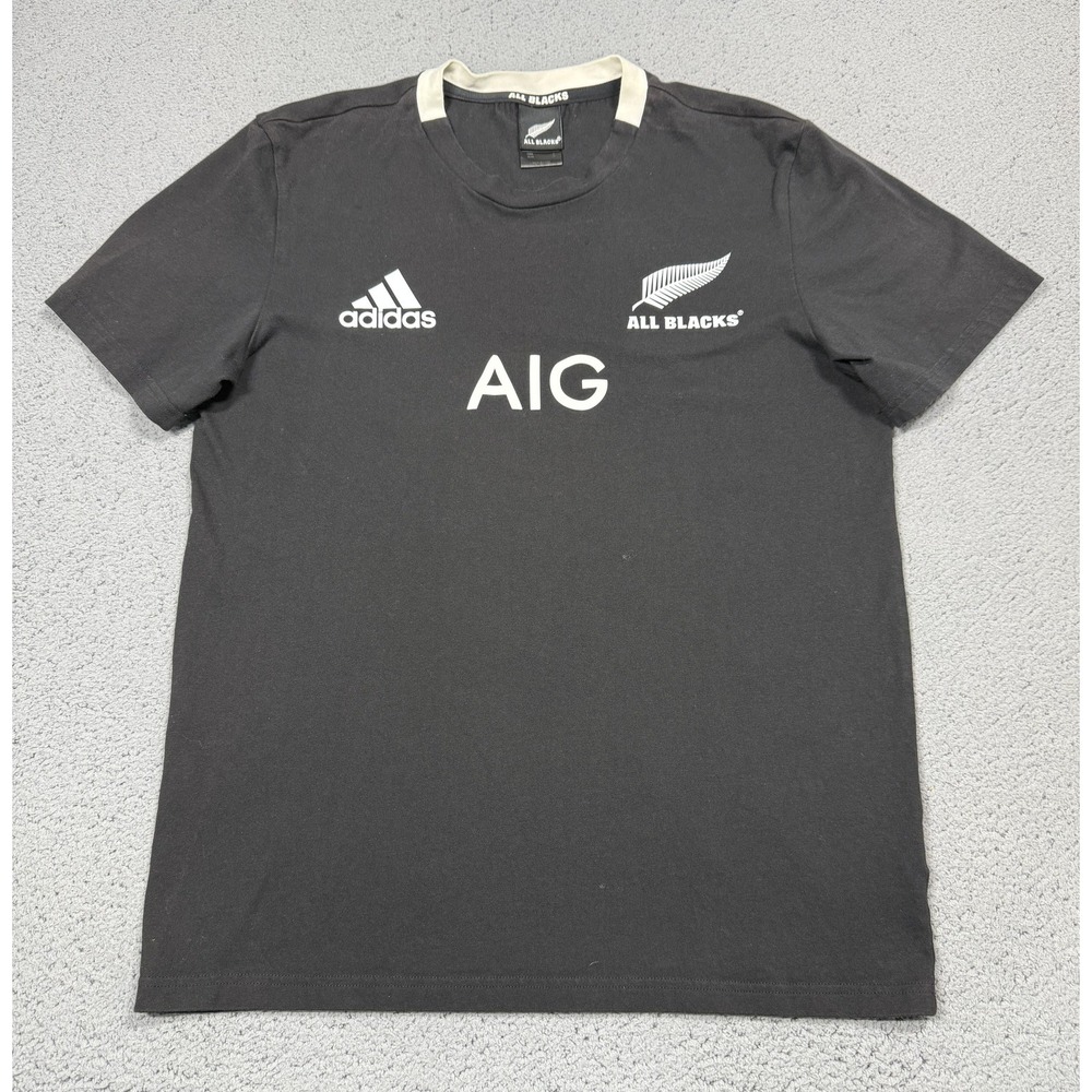 Adidas All Blacks Rugby Shirt Mens M Black New Zealand AIG Official Tee